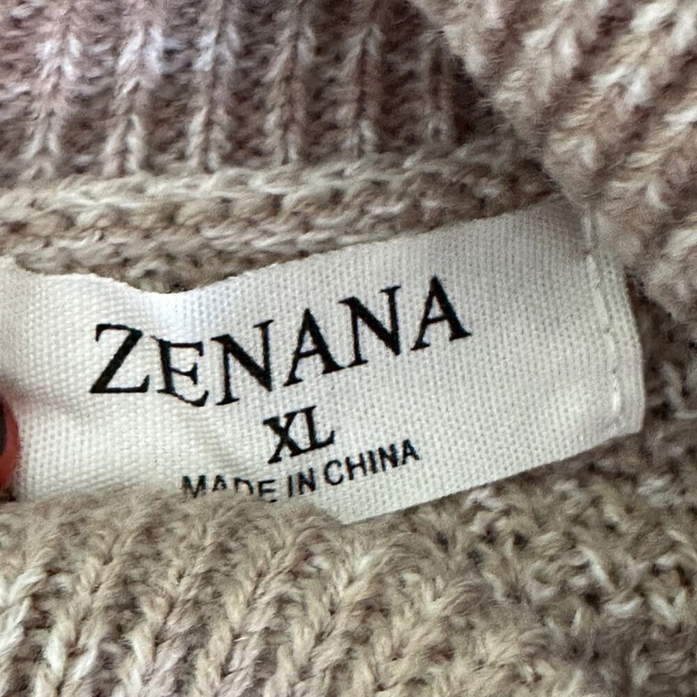 Zenana Sweater Women's XL Color Block Cable Knit Turtle Neck Brown/White - Picture 4 of 5